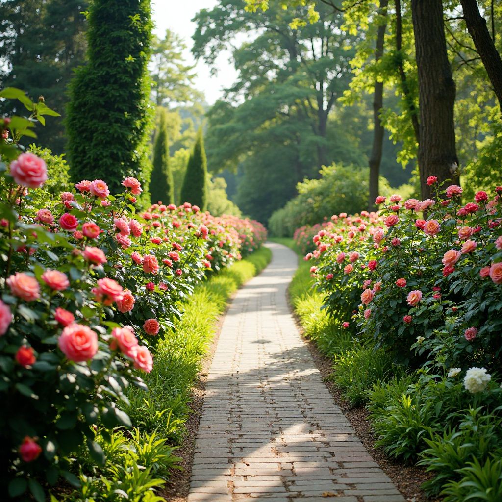 Malerischer Spazierweg im Rosengarten
